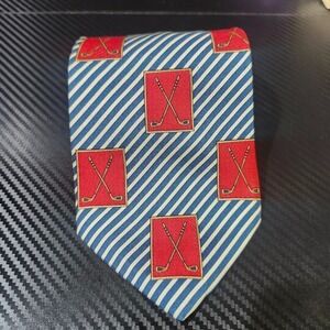 Hunters Bay Blue/White Striped, Golf Design 100% Silk Tie Made in USA